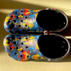 Crocs Black Blue Splatter Tie Dye Sandal Waterproof Clogs Shoes